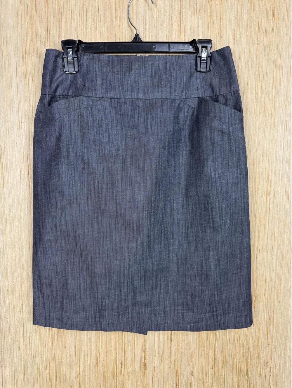 Calvin Klein Skirt Womens 12 Gray Denim Lined Pencil Knee Length Work Office